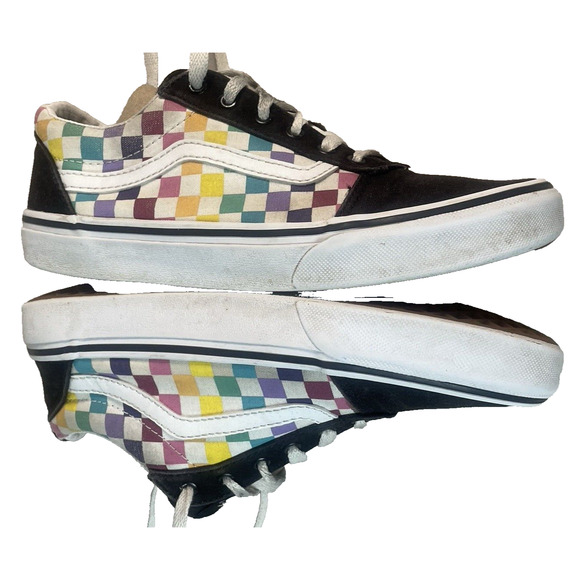 Vans Old Skool Checkerboard Rainbow Shoes Low Top Womens Size 5 Sneakers Skate - Picture 4 of 8
